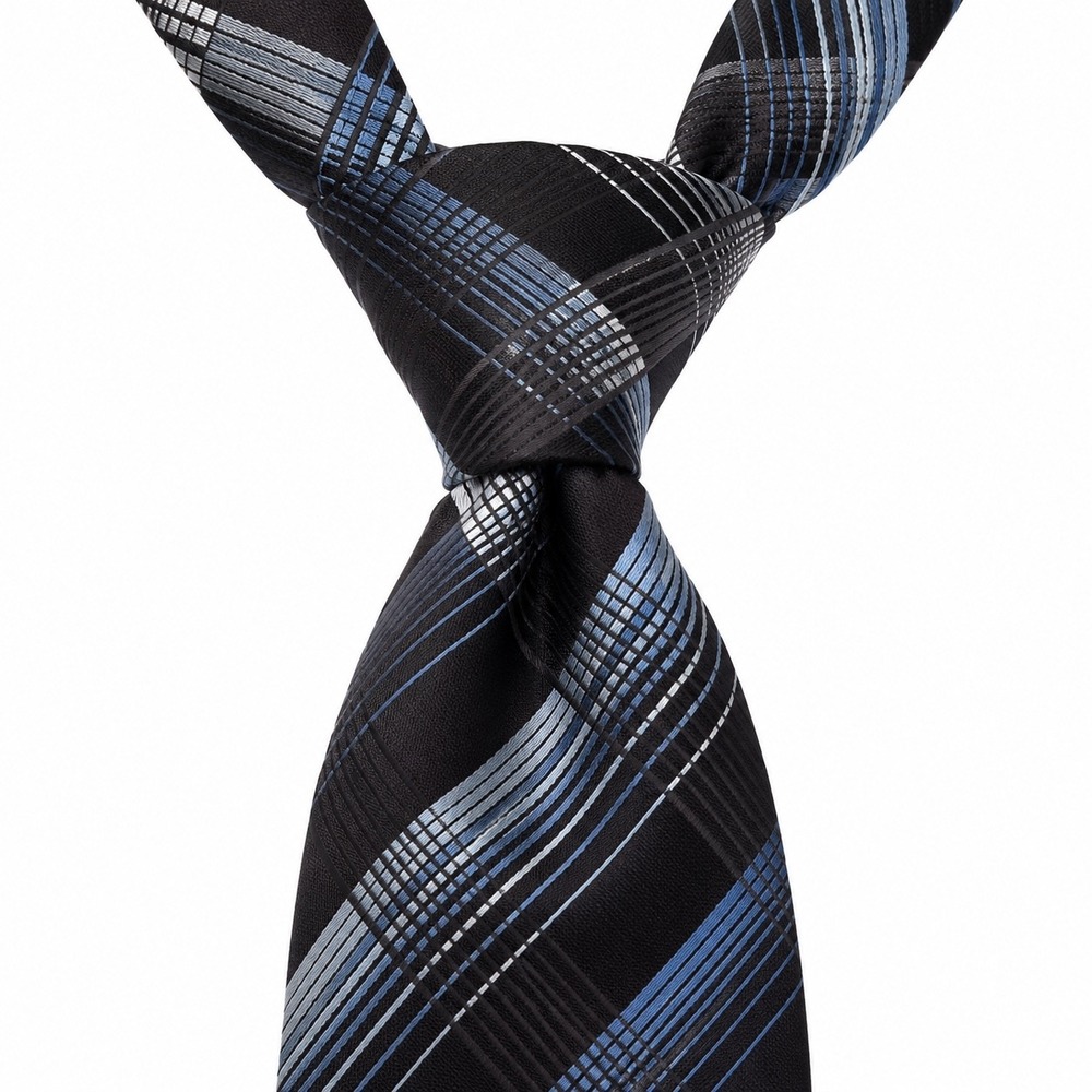 Vtg Wemlon by Wembley Mens Necktie Tie Black Blue OS Plaid Geometric‎ Business
